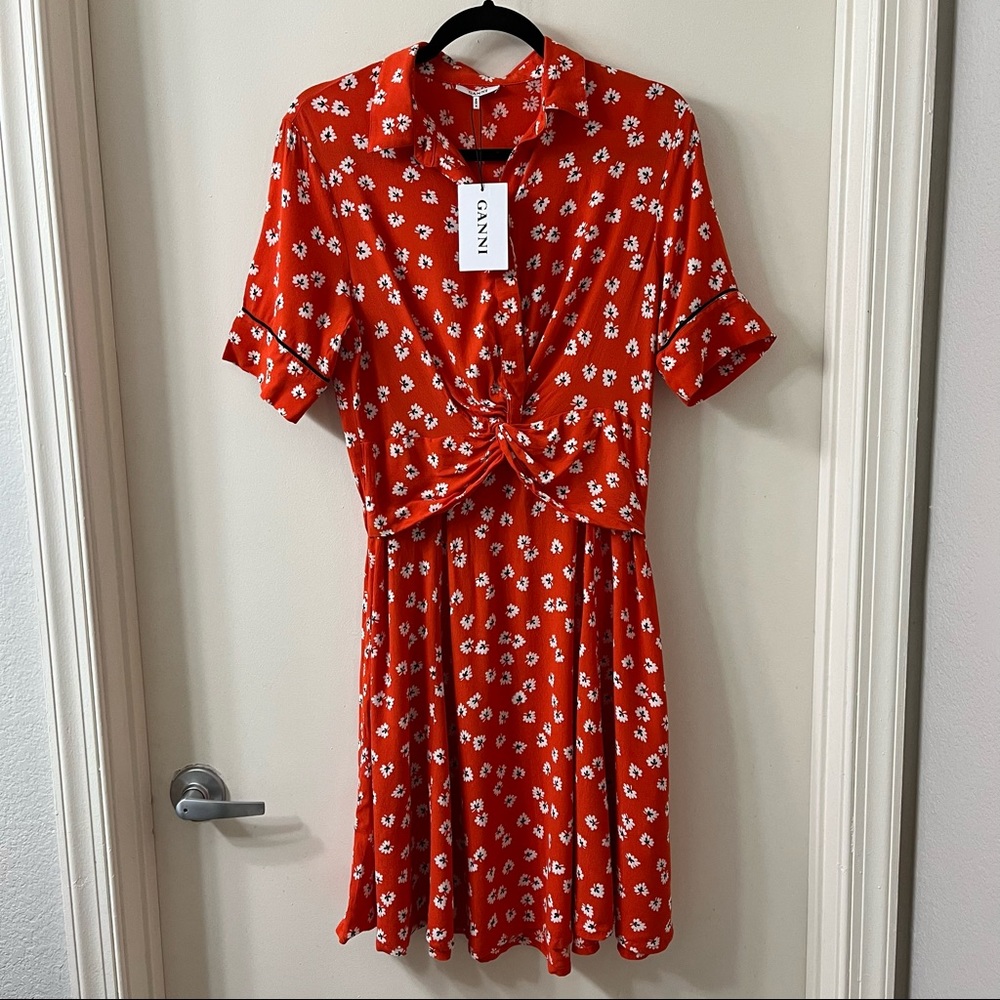 NWT Ganni Silvery Crepe Twist Dress in Big Apple Red Size 36 US Small 4